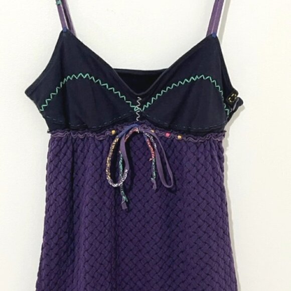 Free People Purple Basket Weave Mini Sundress w/ Spaghetti Straps - Picture 2 of 7